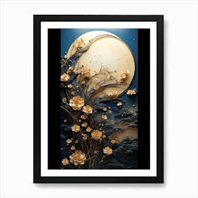 Moon And Flowers Art Print