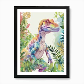 Pastel Rainbow Giganotosaurus Watercolour 1 Art Print