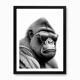 Gorilla In Jungle Gorillas Pencil Sketch 1 Art Print