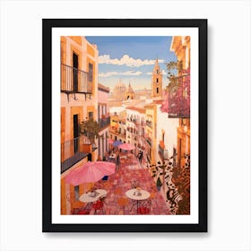 Seville Spain 2 Vintage Pink Travel Illustration Art Print