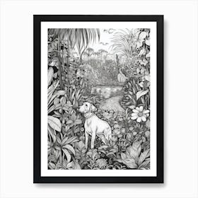 Drawing Of A Dog In Royal Botanic Garden, Melbourne In The Style Of Black And White Colouring Pages Line Art 02 Art Print