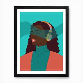 Woman Listening To Music headphone Art Print