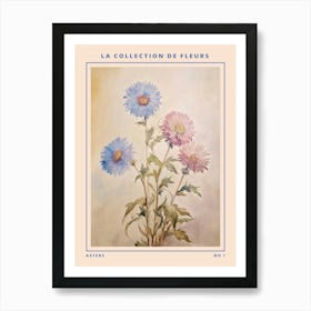 Aster French Flower Botanical Poster Art Print