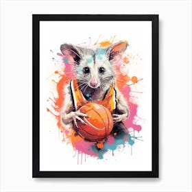  A Possum In Basketball Kit Vibrant Paint Splash 1 Art Print