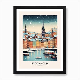 Winter Night  Travel Poster Stockholm Sweden 3 Art Print