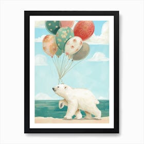 Polar Bear Holding Balloons Storybook Illustration 2 Art Print