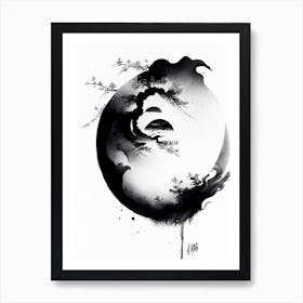 Black And White Yin and Yang 2 Japanese Ink Art Print