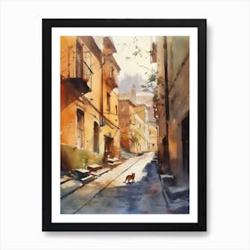 Painting Of Budapest Hungary With A Cat In The Style Of Watercolour 3 Art Print