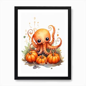 N Octopus Watercolour In Autumn Colours 3 Art Print