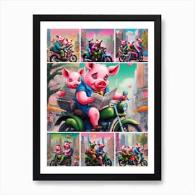 Pigs On A Motorcycle Art Print