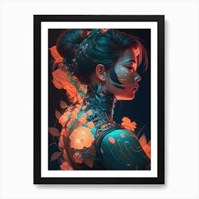 Flower Cyberpunk Girl 1 Art Print