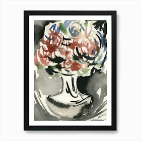 Flowers In A White Vase - floral painting ink watercolor vertical Art Print