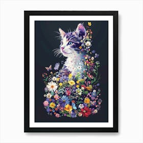 cat with flowers Art Print