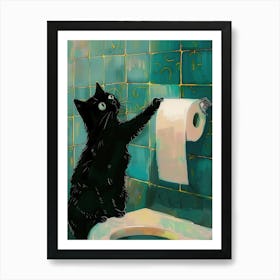 Bathroom Black Cat Toilet Paper Print Funny Art Print