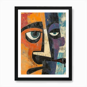 Abstract Portrait Painting Representing A Man Smoking A Pipe Poster