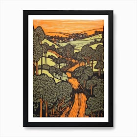 Tuscany Italy Linocut Illustration Style 3 Art Print