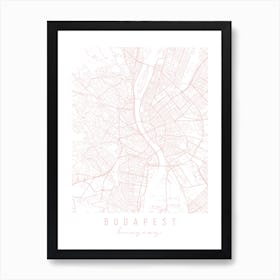 Budapest Hungary Light Pink Minimal Street Map Art Print