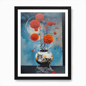 Chrysanthemums With A Cat 4 Dali Surrealism Style Art Print