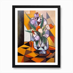 Crocus With A Cat 1 Cubism Picasso Style Art Print