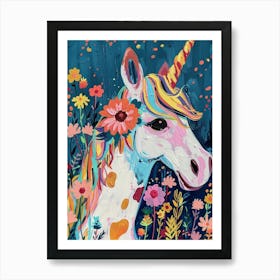 Unicorn Floral Paintin Portrait Art Print