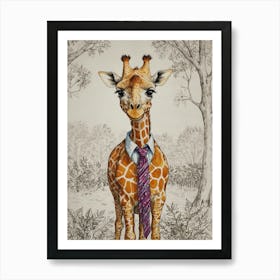 Giraffe In A Tie Art Print