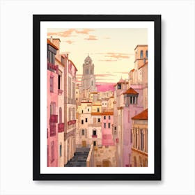 Marseille France 6 Vintage Pink Travel Illustration Art Print