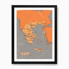 Vintage Greece Map Art Print