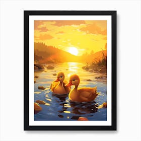 Animated Sunrise Ducks 1 Art Print