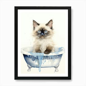 Balinese Cat In Bathtub Bathroom 1 Art Print