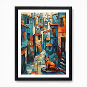 Painting Of Istanbul With A Cat In The Style Of Cubism, Picasso Style 4 Art Print