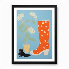 A Painting Of Cowboy Boots With Flowers, Pop Art Style 4 Art Print