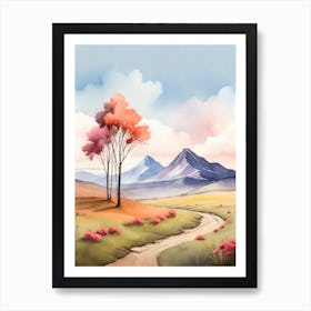 Tranquil Mountains In Minimalist Watercolor Vertical Composition 40 Art Print