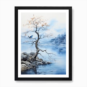 Lake Biwa In Shiga, Japanese Brush Painting, Ukiyo E, Minimal 3 Art Print