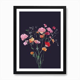 Dark Flowers In A Vase Collage Roses Pink and Red Art Print