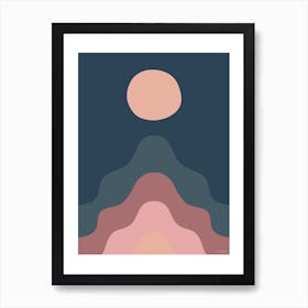 Open Your Mind Dark Blue And Pink Muted Colours Playful Wavy Art Print