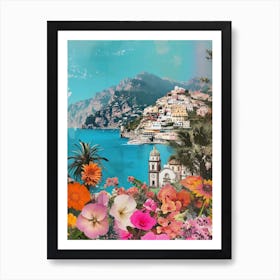 Amalfi Coast   Floral Retro Collage Style 4 Art Print