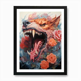 Wolf With Roses Art Print