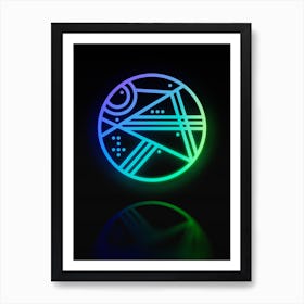Neon Blue and Green Abstract Geometric Glyph on Black n.0065 Art Print