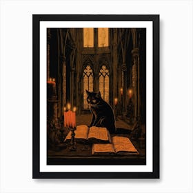 Cat Reading A Book With Candles 2 Art Print