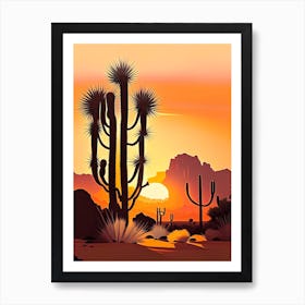 Joshua Trees At Dawn In Desert Vintage Botanical Line Drawing  (3) Art Print
