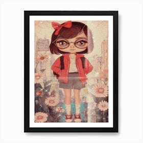 Little Girl Glasses Vintage Sparkle  Art Print
