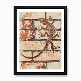 Iguana On A Brick Wall Block Print 2 Art Print