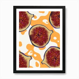 Purple figs on an orange background with white spots Art Print