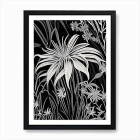 Spider Lily Wildflower Linocut 1 Art Print