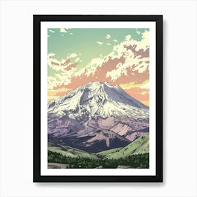 Mount St Helens Usa Color Line Drawing (6) Art Print