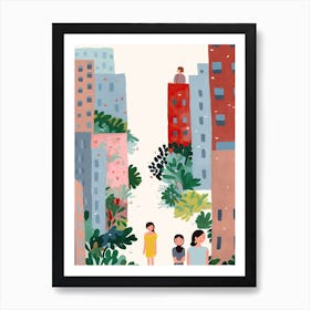New York City Scene, Tiny People And Illustration 3 Art Print
