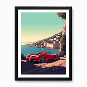A Ferrari Enzo In Amalfi Coast, Italy, Car Illustration 1 Art Print
