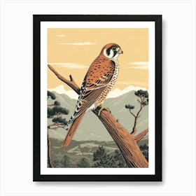 Vintage Bird Linocut American Kestrel 3 Art Print