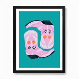 Fancy Boots In Pink And Teal Art Print