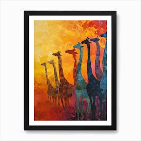 Warm Colourful Giraffes In The Sunny Landscape 1 Art Print